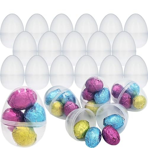 Chochkees Fillable Transparent Easter Eggs with Hinge Bulk Clear Bright Plastic Easter Eggs Perfect for Easter Egg Hunt Surprise Egg Easter Hunt 2.25 Inch Assorted Bright Colors (12-Pack)