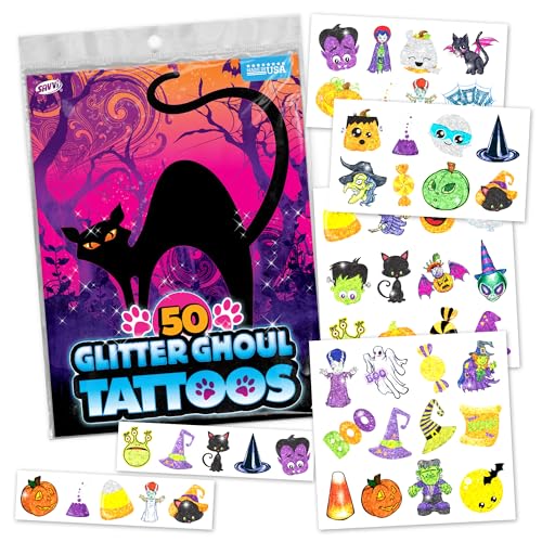 Assorted Glitter Halloween Tattoos – Sparkly Temporary Tattoos for Kids,