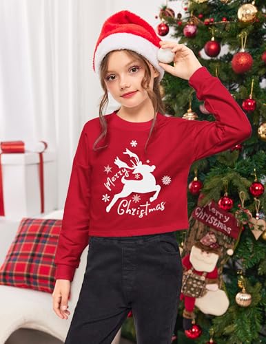Image of Arshiner Girls Crop Tops Kids Long Sleeve Pullover Sweatshirts Girls Cropped Crewneck Sweatshirt for Teen Girl