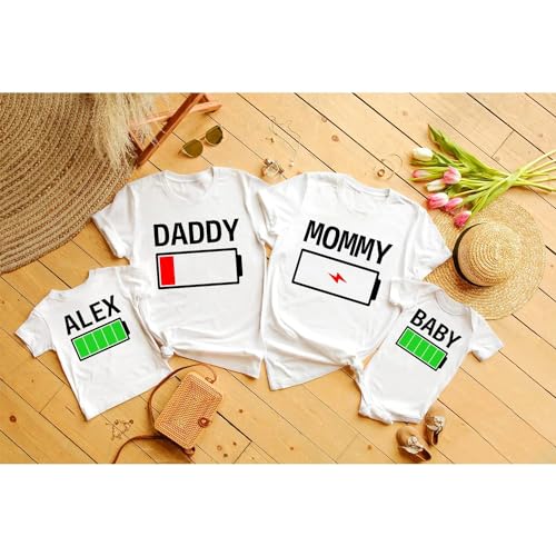 DT POD 100% Charged and Low Battery Toddler and T-Shirt, Full and Low Battery Matching Shirts, Mommy Daddy Baby Matching Outfits
