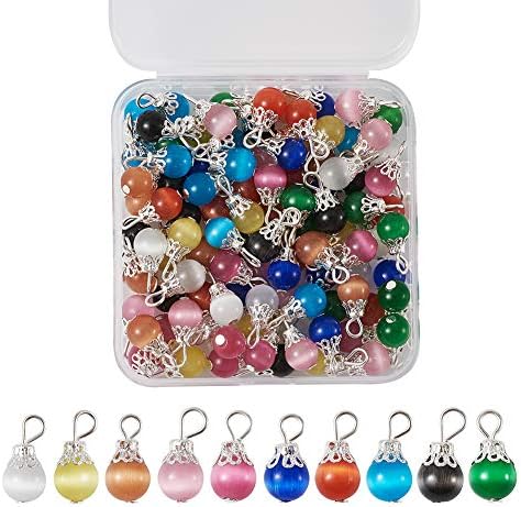 100pcs/box Cat Eye Drop Beads 10 Colours Dangle Charm Pendants with Bead Cap for DIY Jewellery Making
