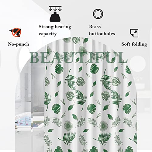 Fangkun Waterproof Bathroom Peva Tropical Green Plant Shower Curtain Liner Monstera Leaf Palm Tree Shower Curtain With 13 Hooks For Bathtub, 71" X 71" #TOP5