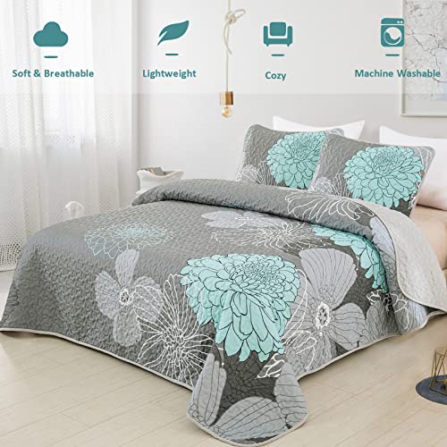 Green Floral Pattern Quilt Set King Size - 3 Pieces Quilt Coverlet Elegant Bohemian Bedspread With 2 Pillowcases Soft Lightweight Bedding Quilt Set For Adults (Green,104"X90") #TOP1