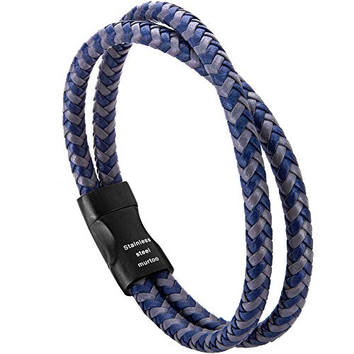 murtoo Bleu Gris Bracelet Homme Bracelet pour Homme Bracelet en Cuir Bracelet Cuir Homme Bracelet Homme Cuir