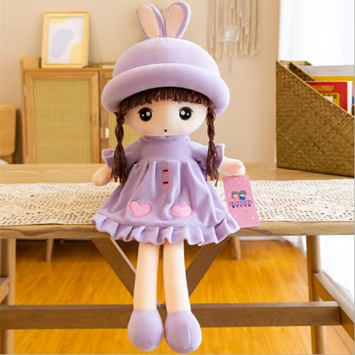 ITODA Baby Girls Rag Doll Girl Decoration Companion Toys Cute Soft Cuddly Stuffed Toy Plush Dolls Beautiful Ragdoll with Hat Skirt for Baby Kids Christmas Birthday Gift 50CM,Purple