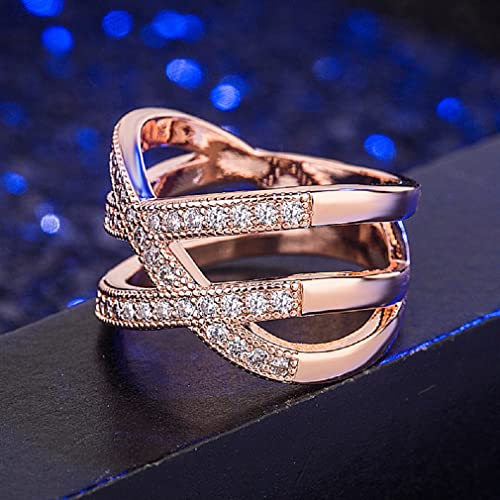 Fashion Rose Gold Overlapping Rings For Women Intertwined Crossover Statement X Ring Cross Ring Cubic Zirconia Ring Engagement Promise Band Wedding Rings for Women Gifts4