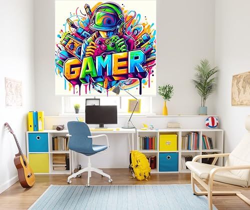 Estor juvenil gamer 02 | Estor enrollable para adolescentes | Diseño original para dormitorio de chicos y chicas | Estores juveniles para gamers | Tejido translúcido para decoración moderna (180x170)