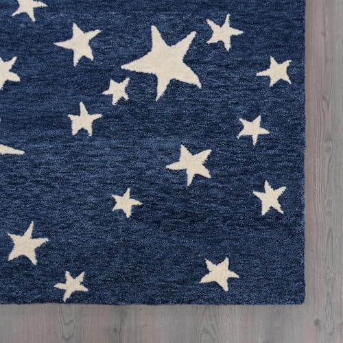 Image of Hand-Tufted Star Wool Area Rug for Kids | Starry Night Design, Soft and Durable and Thick Carpet | Perfect for Living Room, Kids Room, Bedroom & Kitchen (Navy Blue, 3' x 5')