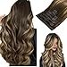 HOTBANANA Human Hair Clip-in Balayage Chocolate Brown Mixed Caramel Blonde 120g Real Human Hair Straight Remy Dark Roots Ombre 18 Inch 7pcs