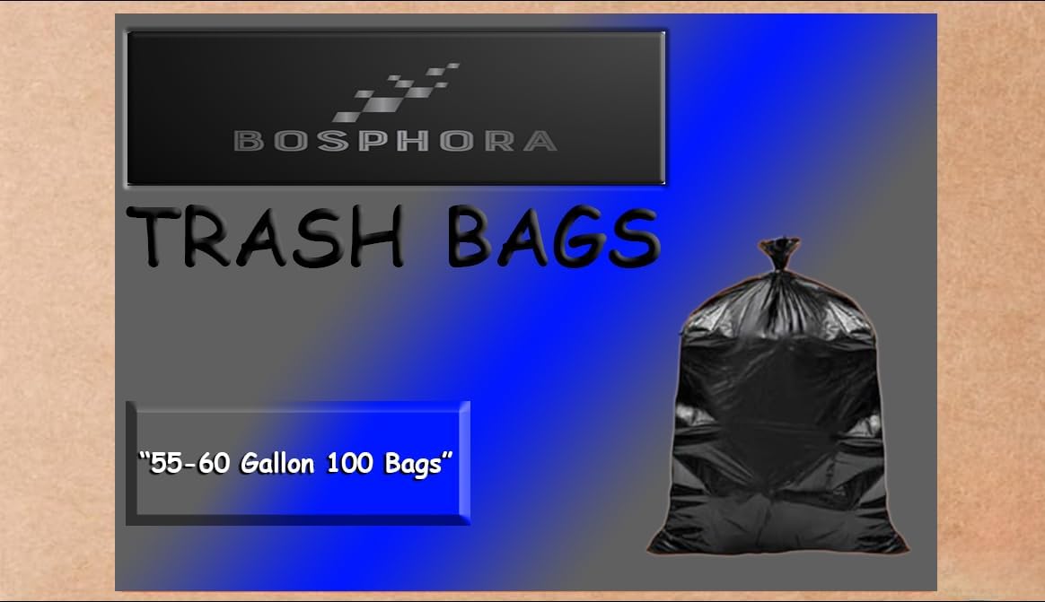 55-60 Gallon Black Garbage Bags – Heavy Duty 1.5 Mil Thick Trash Bags – Bulk Pack 100 Count – Leak & Tear Resistant Large Trash Can Liners for Home, Office, Yard, Construction 38X58 Inc