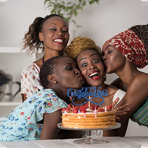 Innoru Congratulations Cake Topper Navy Blue Glitter - Congrats Grad Party Decorations, Wedding, Birthday, Retirement Party Supplies, Graduation Party Photo Props #TOP4