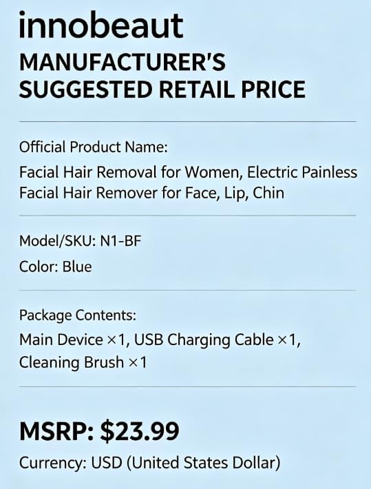 innobeaut Facial Hair Removal for Women, Electric Painless Facial Hair Remover for Face, Lip, Chin with USB Rechargeable, Blue(Device Only)