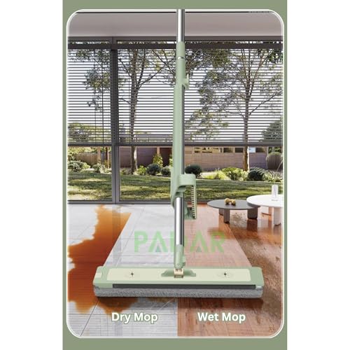 Image of PADAR Flat Mop for Floor Cleaning with Self Squeeze Slider, Hands-Free 360 Rotating Wet & Dry Microfiber Mop for Home & Kitchen, Stainless Steel Handle with 2 Reusable Washable Refill Pads