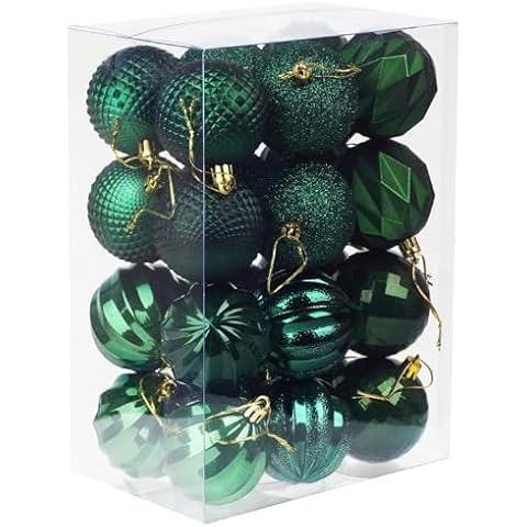Emopeak 24Pcs Christmas Balls Ornaments for Xmas Tree, 2.36 Inch Christmas Tree Baubles Shatterproof Hanging Ornaments Decorative Set for Christmas Tree Decor, Party (Dark Green) Cover