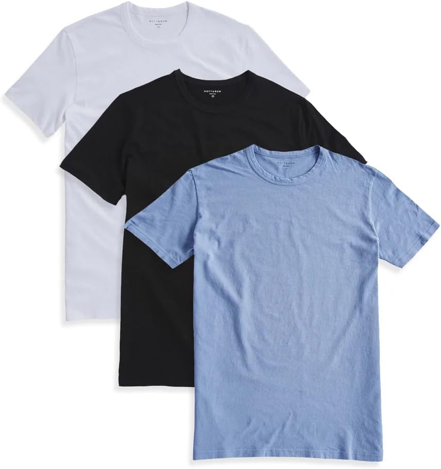 Mott & Bow 3 Pack Men's T-Shirt Classic, XL White, Black, and California Blue