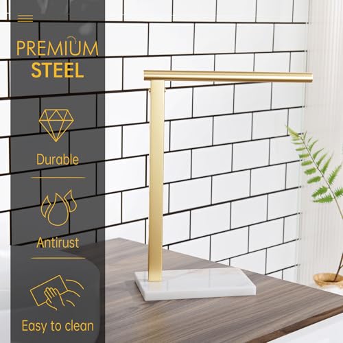 Image of KOKOSIRI Hand Towel Rack Standing Towel Bar with Steady Marble Base for Bathroom Vanity Countertop, Brushed Gold Stainless Steel 15.7'' Height THS0006-BG