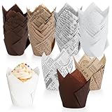 Exsink 200 Piezas Moldes Magdalenas Papel,Moldes Cupcake en Forma de Tulipán,A Prueba de Grasa & Antiadherente,Para Cafeterías, Pastelerías, Bodas, Fiestas de Cumpleaños
