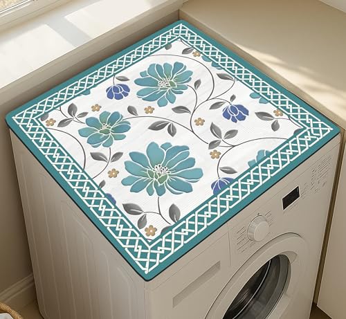 Image of Yellow Weaves Washer & Dryer Cover for Top, 60 x 60 cm, Washing Machine Top Protector Mat for Kitchen /Laundary Room, Water Absorbing, Dustproof, Scratch Resistant & Non-Slip (Floral Teal)