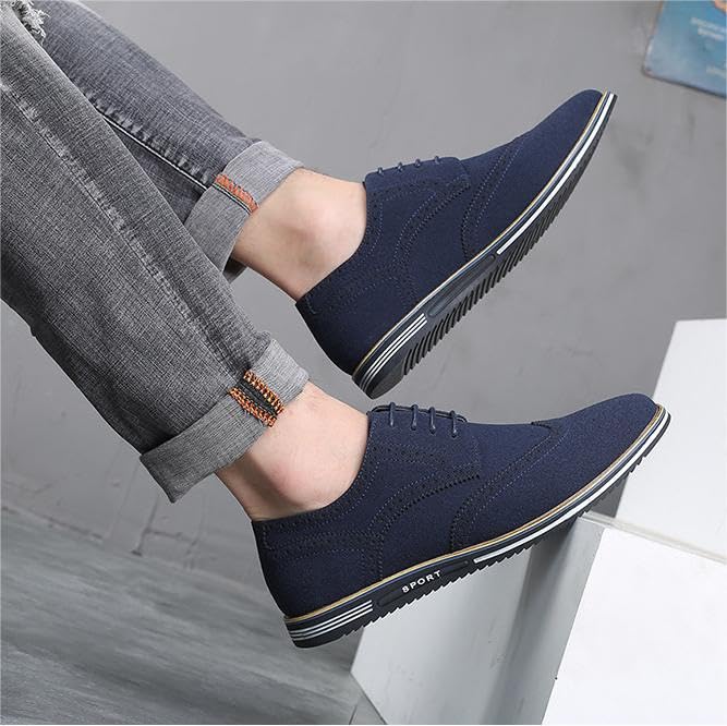 RZDYSQ Men's Suede Lace Up Oxford Shoes, Wing Tips Business Dress Shoe Classic Retro Comfortable Work Shoes (Blue,US-9/9.5)3