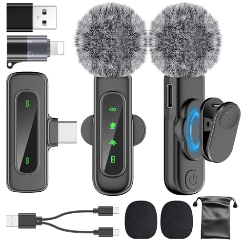 PoP Voice Mini Microphone for iPhone 16/15/14/iPad/Android, Wireless Lavalier Microphone with...
