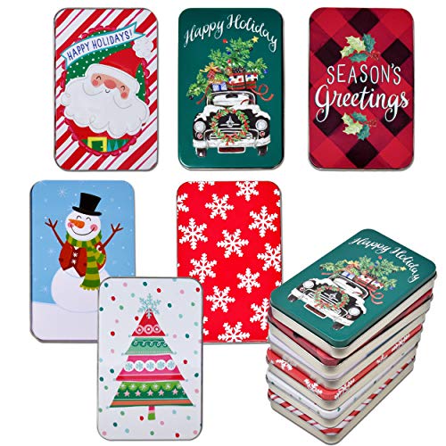 Christmas Holiday Gift Card Tin Holder Boxes 6 Pack Winter Design Gift Cards Box Money Storage Container Holders with Lids by Gift Boutique