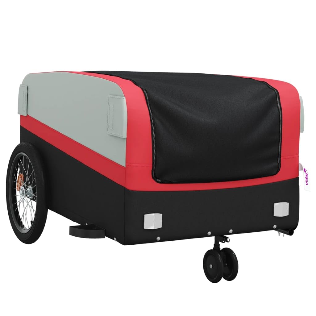 Przyczepa rowerowa, czarna i czerwona, z żelaza, nośność 45 kg, z dyszlem, flagą bezpieczeństwa, składana, wytrzymała, do transportu ładunków, na zewnątrz, Velo, Jogger, na zakupy i na co