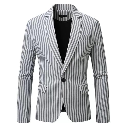 Men's Vertical Stripe Casual Blazer Spring Fall Lightweight Sport Coat One Button Suit Jacket
