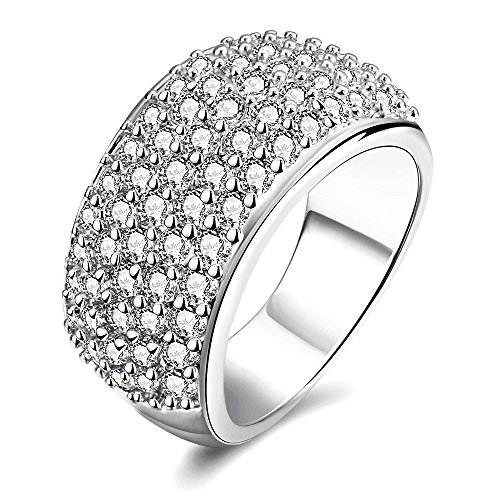 Uloveido Women's Gold Plated Wide Eternity Wedding Band Simulated Diamond Cluster Rings Cubic Zirconia Pave Setting CR002