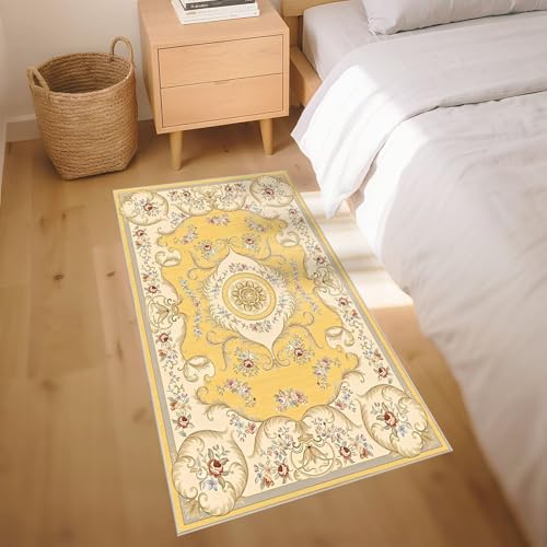 Tapis protection sol anti dérapant jaune grand format floral vintage - 7