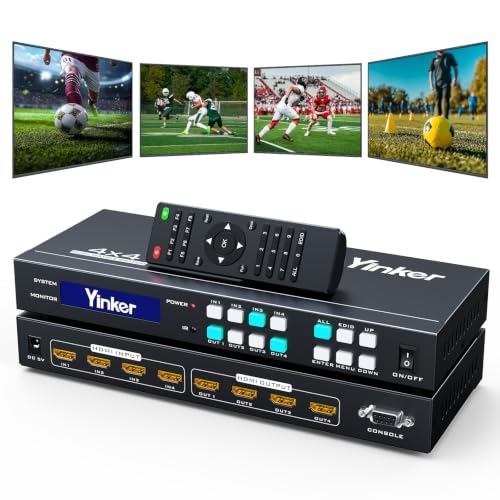 Image of 4K HDMI Matrix Switch 4x4, 4K@30Hz HDMI Matrix Switcher Splitter 4 in 4 Out with Backlit Button, Support HDCP EDID Management RS232 Control Downscale 4K & 1080P Together