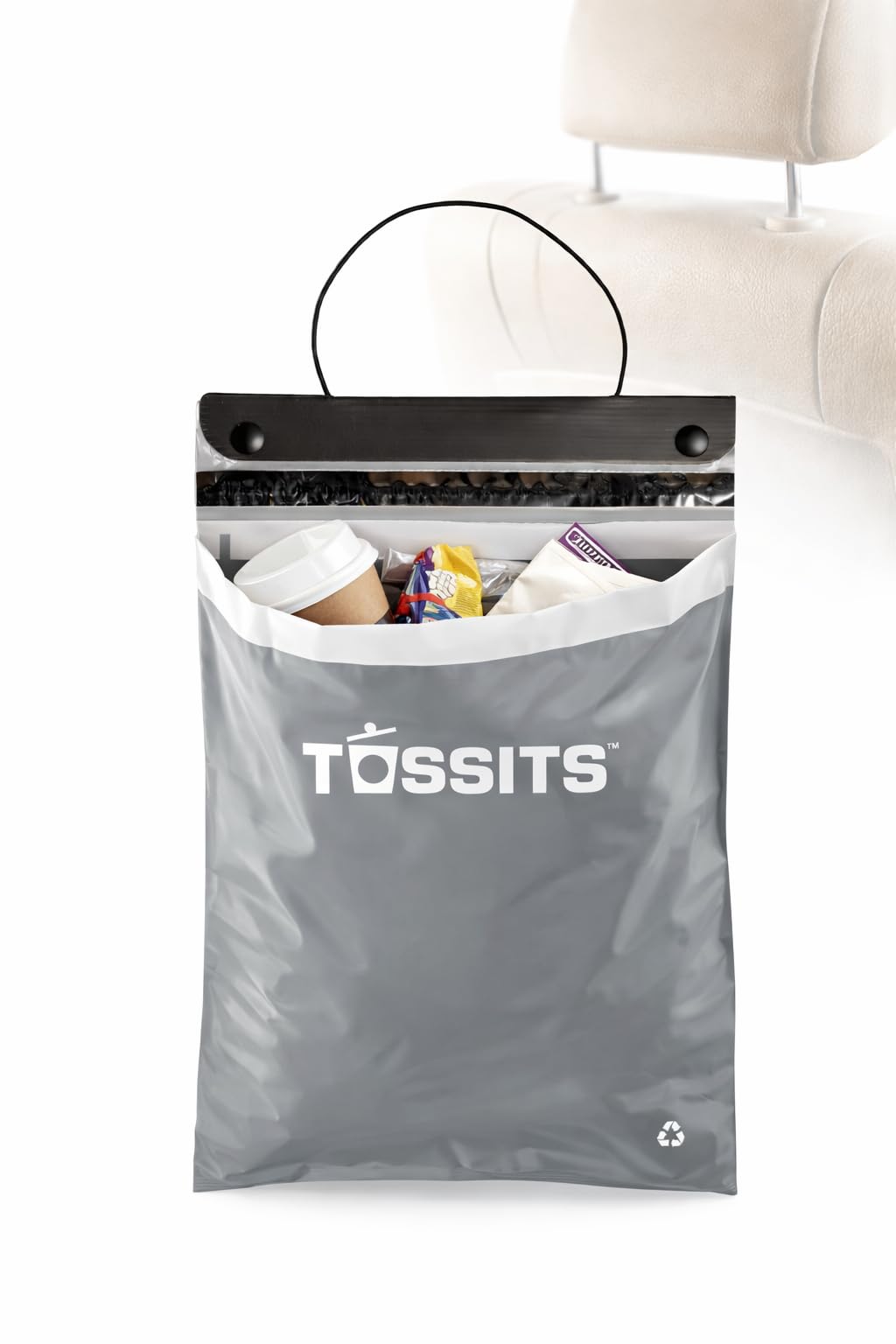 Tossits Recycled Disposable Car Trash Bags – Leakproof, Smell Proof Hanging Garbage Bags for Car, Truck, SUV, RV & Vehicle – Gray, 7 Count Disposable Automotive Trash Bags
