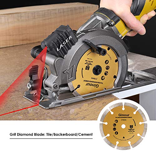 Ginour 4-1/2" Compact Electric Circular Saw Set, 5.8A Circular Saw with Laser Guide, 3 Saw Blades and Scale Ruler Ideal for Wood, Soft Metal, Tile and Plastic Cuts - Thumbnail 6