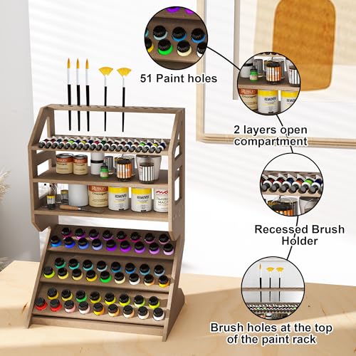 Image of uyoyous Wooden Paint Rack for Model Paints, Paint Rack Stand Painting Holder Organiser, Storage for Miniature Paints Set Art Tools