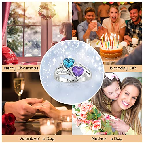 LanM Personalized Mothers Ring with 2 Birthstones – Mothers Day Gifts for Mom Grandmother - Custom Sterling Silver Promise Ring for Women – Engraved Names Jewelry for Her4