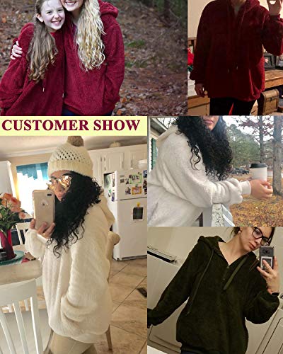 onlypuff Green Sherpa Tunic Tops for Women Pullover Sweatshirt Warm Tops Solid Color XL