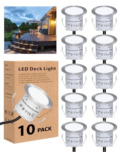 HIBOITEC 10er Set LED Einbaustrahler, Terrassen Einbaustrahler LED Aussen Ø32mm 0.6W IP67 wasserdicht LEDs Bodeneinbauleuchten, für Küche Garten...