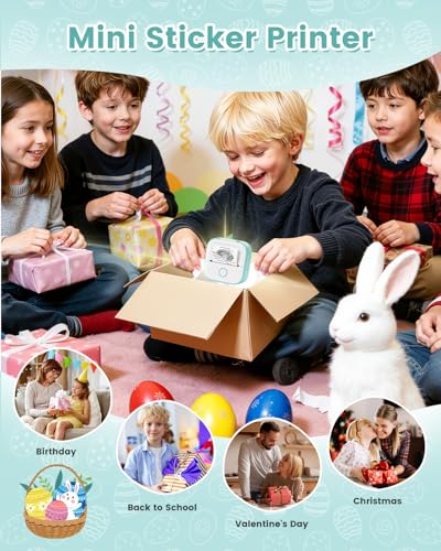Image of Memoking Mini Sticker Printer Box T02 Mini Printer - AI Sticker Maker for Kids, Print Pod Bluetooth Mini Thermal Printer Gift for Teen Girls & Boys, for Study Note, Journal, Photos, DIY, Gift, 6 Rolls