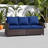 AstrPthylx 3-Seater Deep Seat Outdoor Sofa - High Back Patio Couch with Water-Resistant Cushions, All-Weather PE Rattan for Patio, Garden (Modern Design) (Blue)
