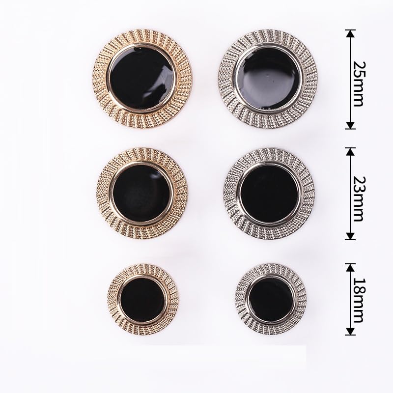 botón, 20 Botones Redondos Negros for Ropa, cárdigans, Abrigos(Golden Edge,18 mm)