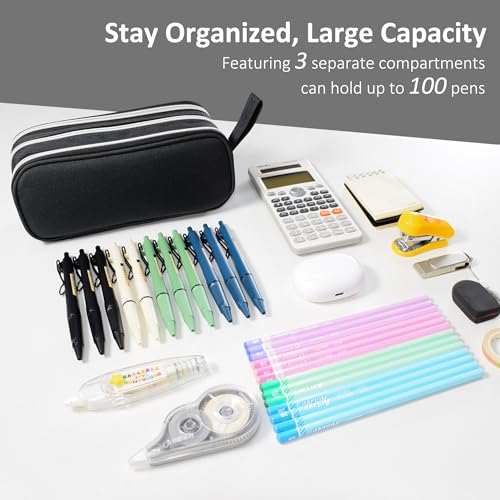 Image of Big Capacity Pencil Pen Case Office College School Organizer - Black