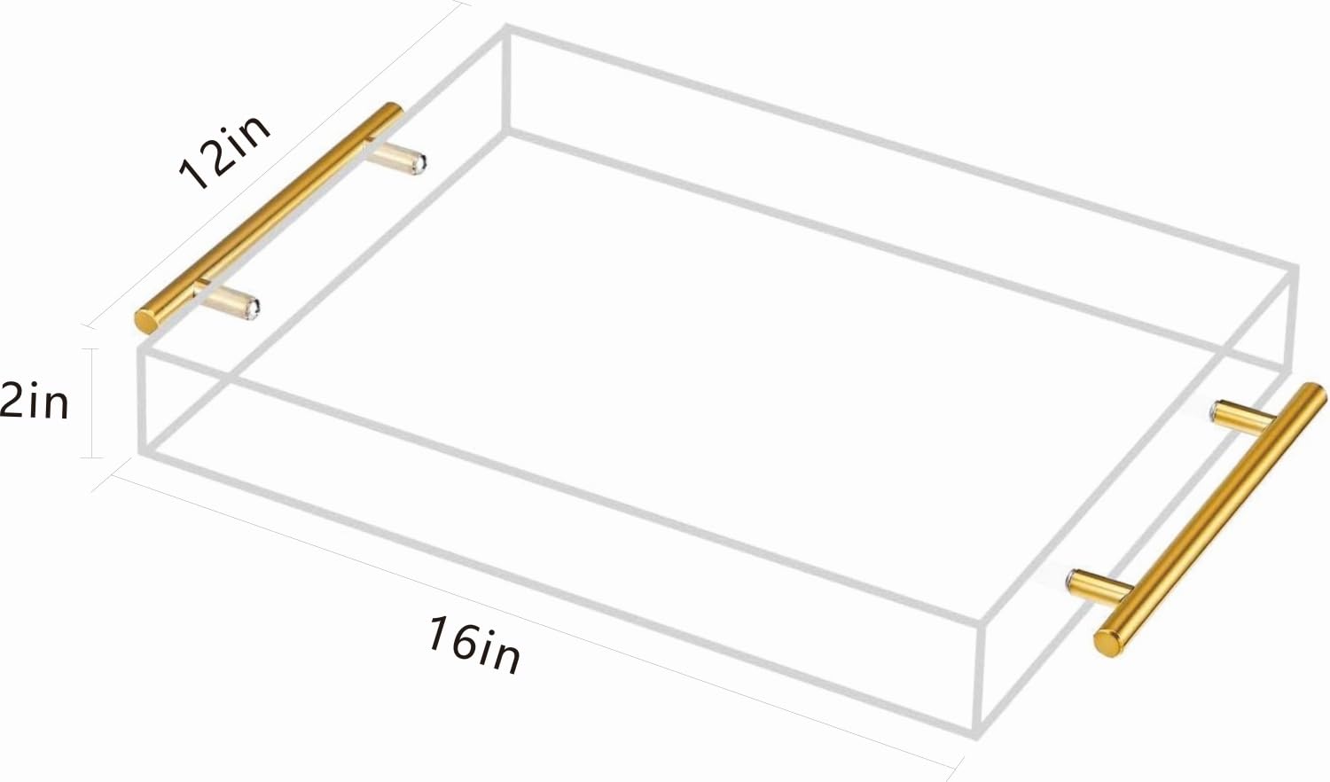 Wymexen Clear Serving Acrylic Tray-(16x12x2 inches) with Gold Handles-Spill Prevention-Sturdy Decorative-without Leaking Tray, Kitchen, Bathroom, Living Room-Decorative Tray