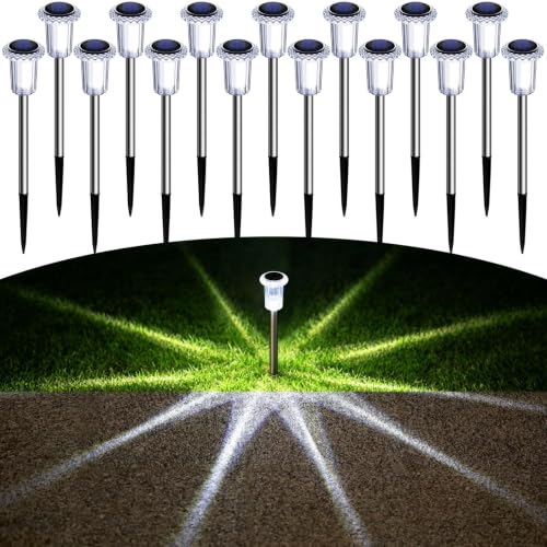 Image of DenicMic Solar Pathway Lights Outdoor Waterproof Cold White LED 15 Pack