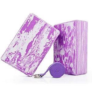 WayEee Yogablok Yogablok van natuurkurk/EVA-materiaal, 2 stuks, yogablokken met 1,8 m yogagordel, stabiele antislip, yoga, pilates, yogablok voor beginners en gevorderden