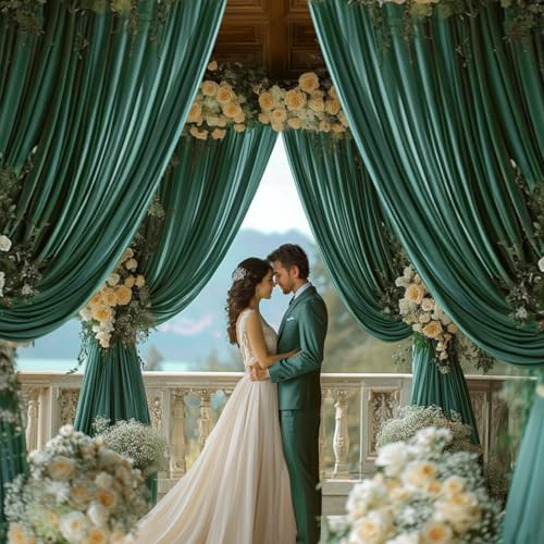 Image of 10x10ft Hunter Green Backdrop Curtain for Wedding Parties Wrinkle Free Fabric Dark Green Drapes Backdrop Decoration for Baby Shower Birthday Photography Decoration 2 Panels, 5ft x 10ft