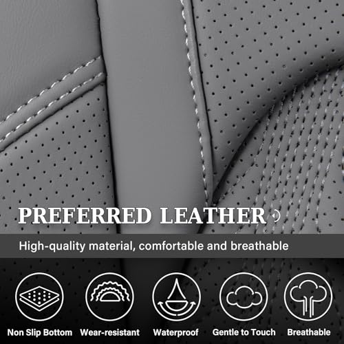 Image of Coverado Dodge Ram Seat Covers, Waterproof Leather Car Seat Covers Full Set, Custom Fit for 2009-2026 Ram 1500, 2010-2026 2500 /3500 Crew Mega Cab, with Curved Bench, Gray
