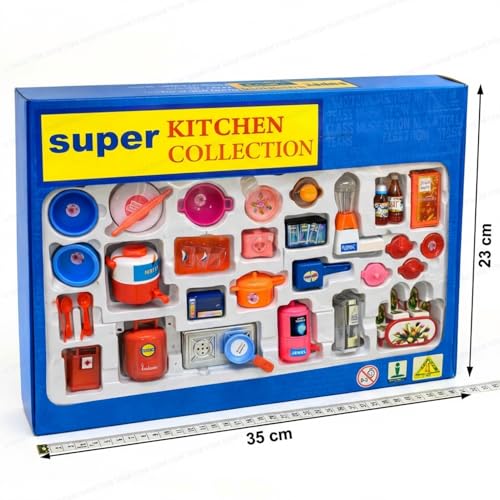 Image of SHAKTISM Super Kitchen 36 Pcs Mini Utensils & Plastic Non-Toxic Indian Kitchen Set for Kids | Stainless Steel Role Play Kitchen Toys with Chakla Belan | Pretend Play Master Chef Kitchen Set