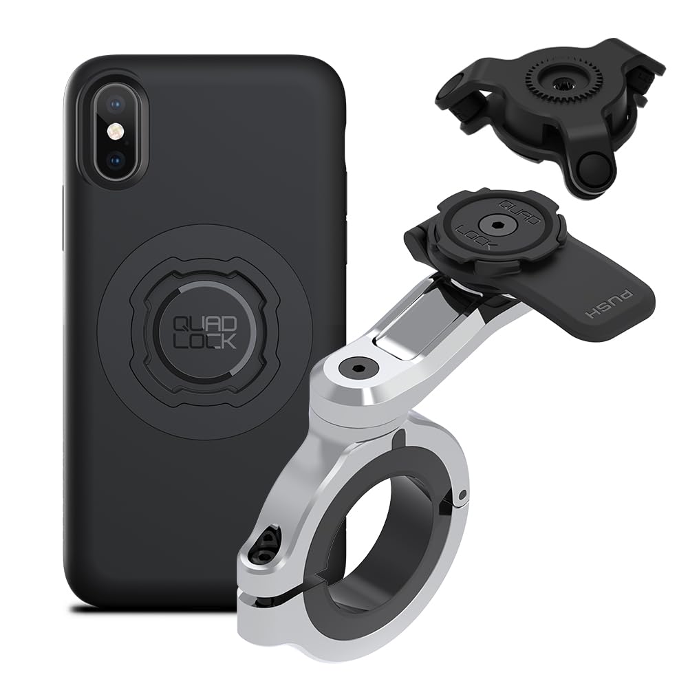 Quad Lock Motorcycle Handlebar Phone Mount PRO Chrome - Large with Vibration Dampener and MAG Phone Case for iPhone X/XS