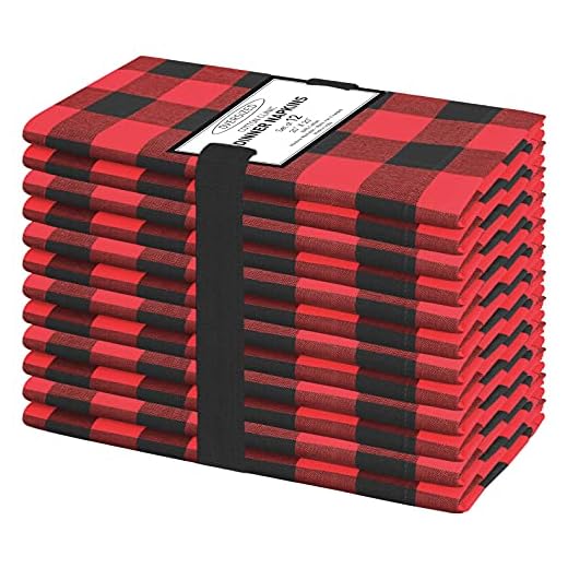 Cotton Clinic 20x20 Gingham Buffalo Check Cloth Dinner Napkins Pack of 12, 100% Cotton Cocktail Napkins, Wedding Dinner Napkins with Mitered Corners and Generous Hem - Red Black