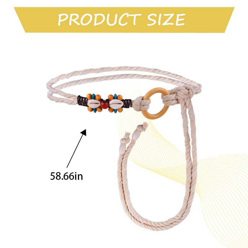 Boho Beads Rope Belt with Shell Seashell Double Rope Chain Waist Belt for Women Bohemian Tassel Braided Macrame Belts for Dresses Summer Festival Beach Accessories Decoration3
