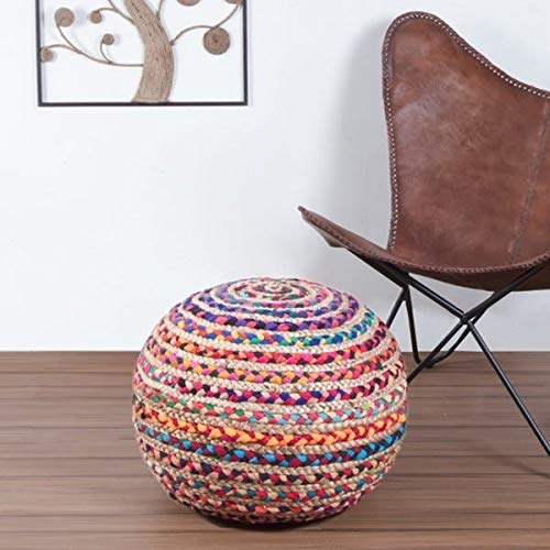iesu Jute and Pouf|Ottoman|footrest Stylish Cotton&Jute Mix Pouf for Bedroom Living Room Dining Room (Multi)